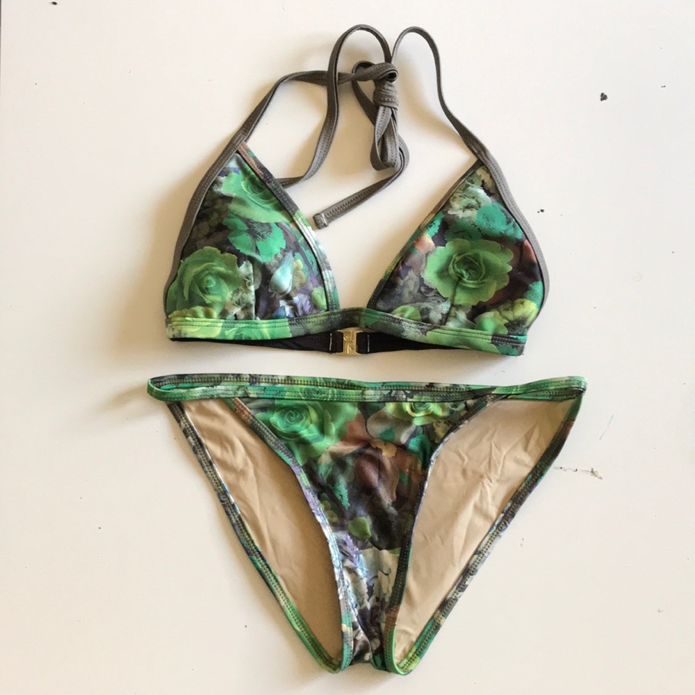 Green Floral Retro Bikini